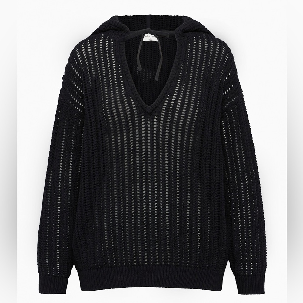 ARITZIA Wilfred Free Relaxed Fit Open Knit Cardan Hoodie, Black, Size XS